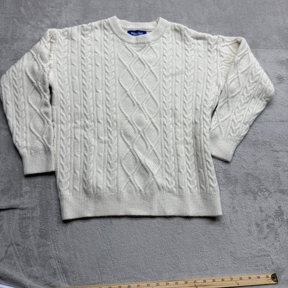 Aelfric Eden Cable Knit Sweater Womens Small Cream Crewneck Pullover Long Sleeve